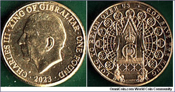 Gibraltar 2023 1 Pound.

King Charles III's Coronation (6 May 2023).