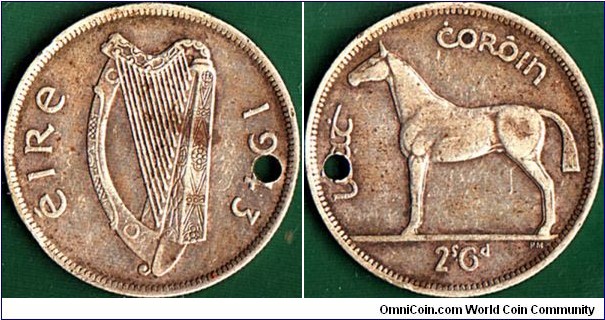 Ireland 1943 1/2 Crown.

Spacefiller.

The Prince of modern Irish coins.

EXTREMELY RARE in ANY grade!