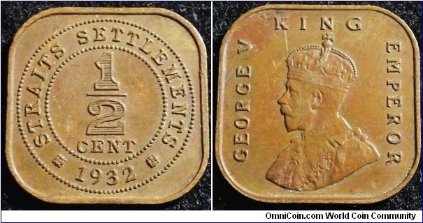 Straits Settlements 1932 1/2 cent. Weight: 2.89g