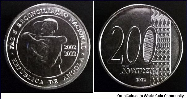 Angola 200 kwanzas. 2022, Peace and National Reconciliation.