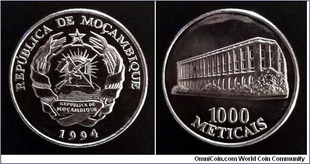 Mozambique 1000 meticais. 1994, Nickel plated steel.