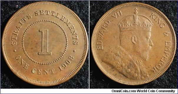 Straits Settlements 1908 1 cent. Nice condition! Weight: 9.13g
