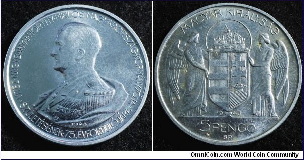 Hungary 1943 5 pengo. Nice condition! Weight: 6.14g