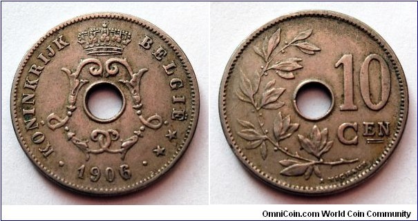 Belgium 10 centimes. 1906, Dutch text.