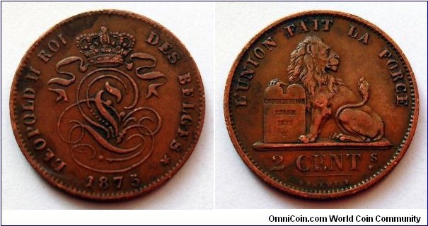 Belgium 2 centimes. 1875, Leopold II.