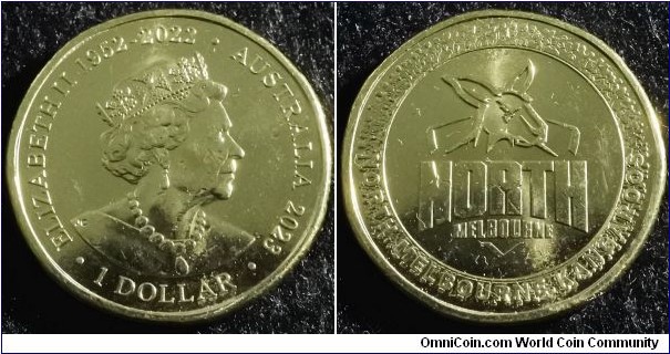Australia 2023 1 dollar commemorating North Melbourne Kangaroo. NCLT. Found in circulation. Weight: 9.15g