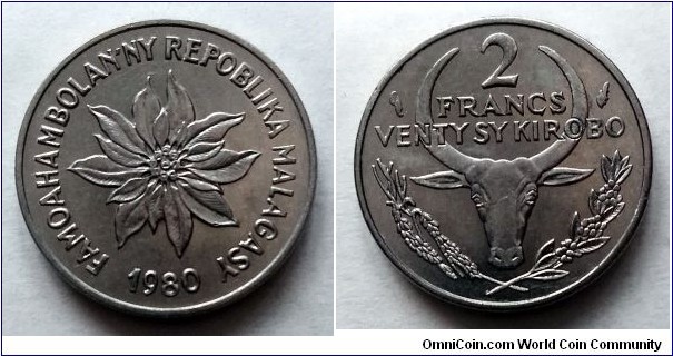 Madagascar 2 francs. 1980