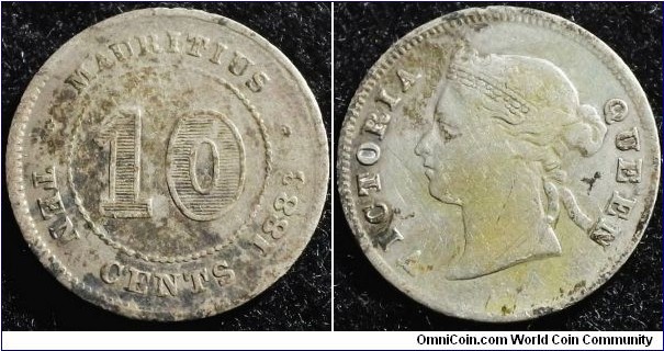 Mauritius 1883 10 cents. Weight: 1.15g