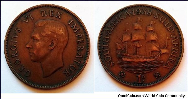 South Africa 1 penny. 1938