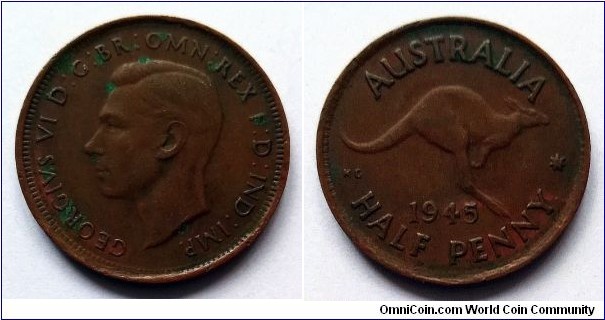 Australia half penny. 1945, Melbourne Mint.