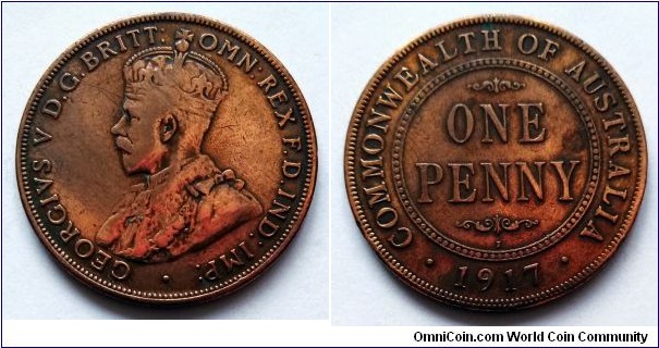Australia 1 penny. 1917, Calcutta Mint.