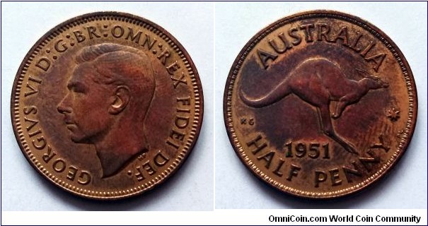 Australia half penny. 1951, London and Birmingham Mints.