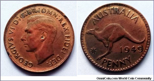 Australia 1 penny. 1949, Melbourne Mint.