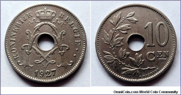 Belgium 10 centimes. 1927, Dutch text.