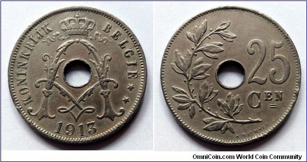 Belgium 25 centimes. 1913, Dutch text.