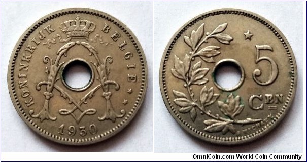 Belgium 5 centimes. 1930, Dutch text.