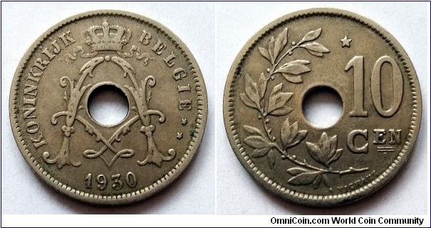 Belgium 10 centimes. 1930, Dutch text