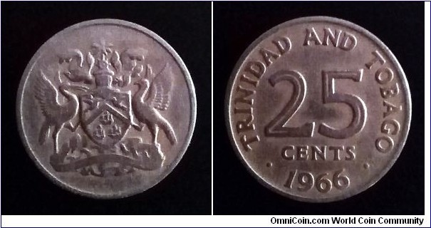 Trynidad and Tobago 25 cents. 1966