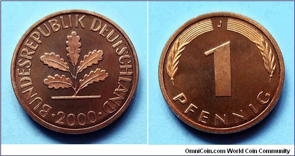 Germany 1 pfennig. 2000 J, Proof. Mintage: 78.000 pcs.