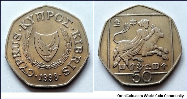 Cyprus 50 cents. 1998