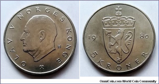 Norway 5 kroner. 1980