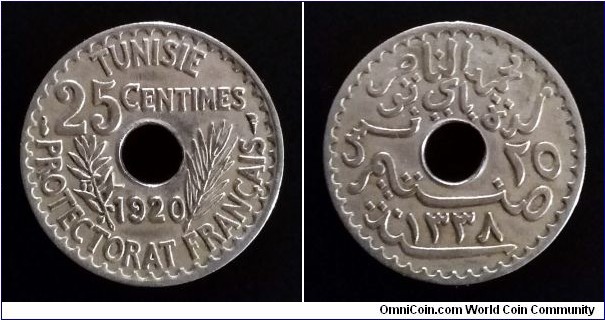 Tunisia 25 centimes. 1920, French protectorate.