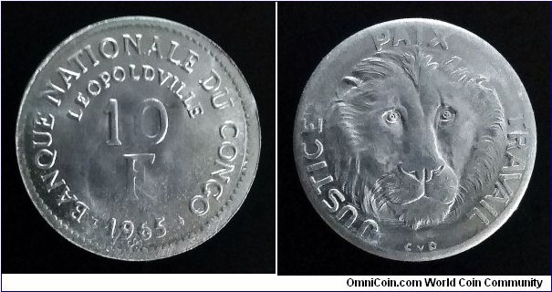 Republic of the Congo (Leopoldville) 10 francs. 1965