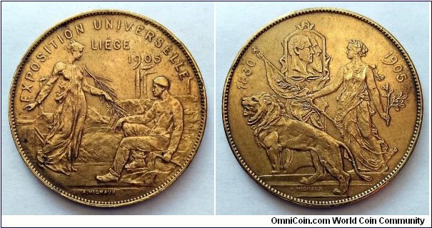 Exposition Universelle Liege 1905 - Medal by Alphonse Michaux.