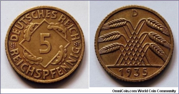 Germany (Third Reich) 5 reichspfennig. 1935 D
