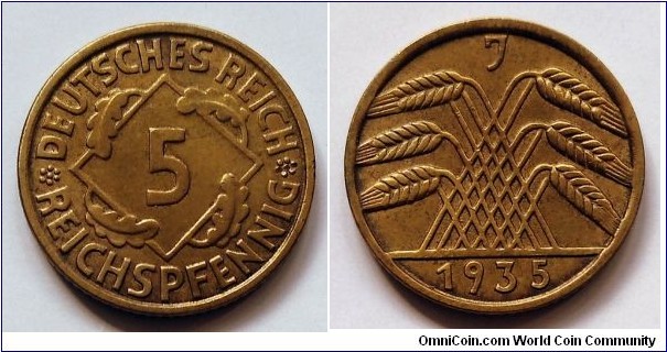 Germany (Third Reich) 5 reichspfennig. 1935 J