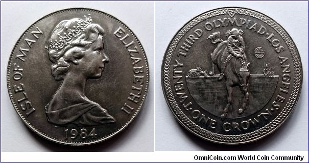 Isle of Man 1 crown. 1984, Summer Olympics, Los Angeles 1984 - Equestrian.