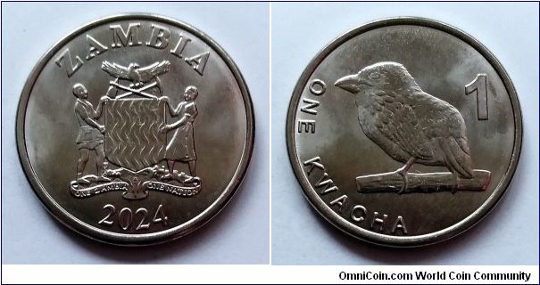 Zambia 1 kwacha. 2024,  Nickel plated steel.