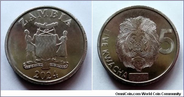 Zambia 5 kwacha. 2024, Nickel plated steel.