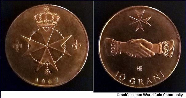 Order of Malta 10 grani. 1967, Bronze.  Mintage: 10.000 pcs.
