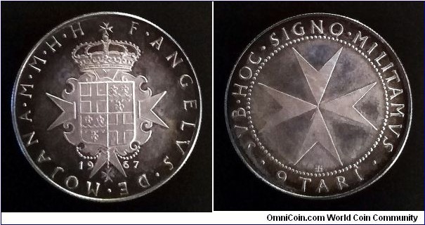 Order of Malta 9 tari. 1967, Ag 900. Weight; 9g. Diameter; 30mm. Mintage: 10.000 pcs.