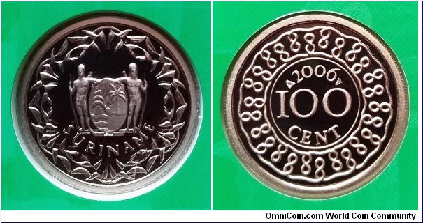 Suriname 100 cents from 2006 mint set. Mintage: 1.500 pcs.