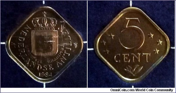 Netherlands Antilles 5 cents from 1984 mint set.