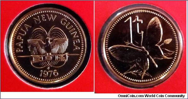 Papua New Guinea 1 toea. 1976, Franklin Mint. Special uncirulated variety. Mintage: 976 pcs.