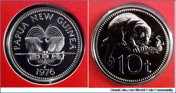 Papua New Guinea 10  toea. 1976, Franklin Mint. Special uncirulated variety. Mintage: 976 pcs.