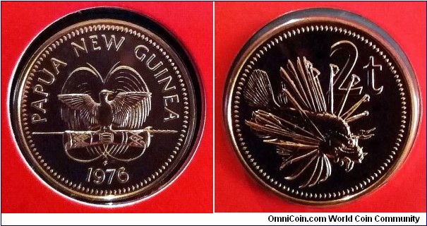 Papua New Guinea 2 toea. 1976, Franklin Mint. Special uncirulated variety. Mintage: 976 pcs.