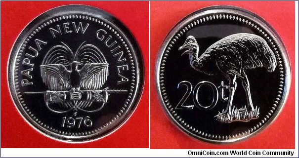Papua New Guinea 20 toea. 1976, Franklin Mint. Special uncirulated variety. Mintage: 976 pcs.