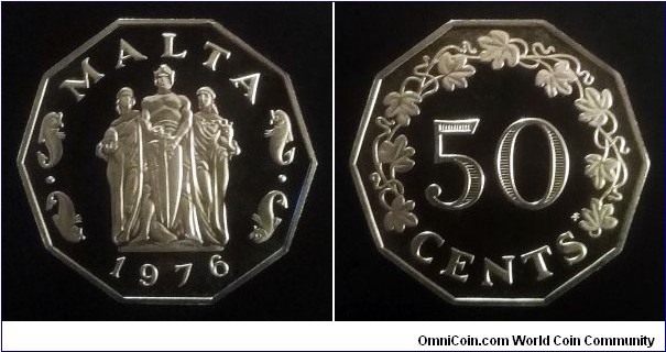 Malta 50 cents. 1976, Proof from Franklin Mint. Mintage: 26.000 pcs.