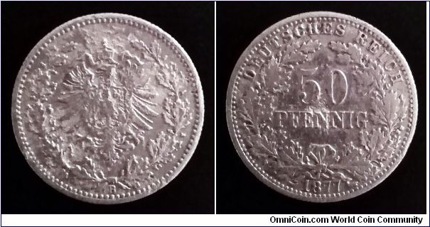 Germany (Empire) 50 pfennig. 1877 B - Hanover. Ag 900.