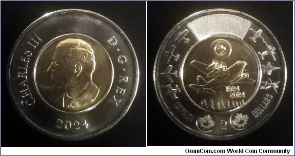Canada 2 dollars. 2024, 100th Anniversary of the Royal Canadian Air Force.