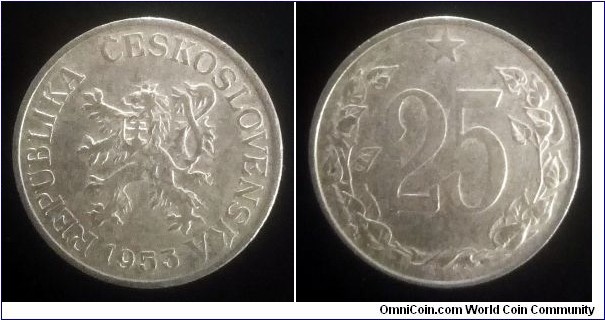 Czechoslovakia 25 haleru. 1953