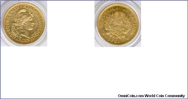 5 pesos (1 Argentino), gold coin the first of argentine unify monetary system
