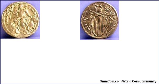 Papal States/Vatican coin. It is either a 1/2 Zecchino or a 1 Zecchino gold coin.