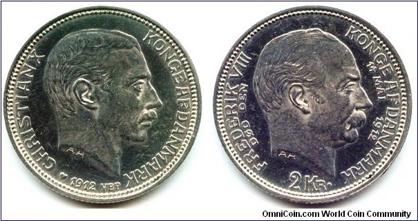 Denmark, 2 kroner 1912.
Death of King Frederik VIII and Accession of King Christian X.