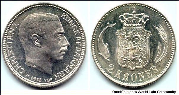 Denmark, 2 kroner 1916. 
King Christian X.