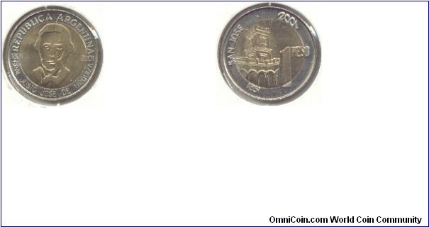 2001 1 Peso - Justo Jose de Urquiza commemorative